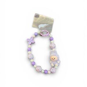 Labubu Purple and White Beaded Phone Charm